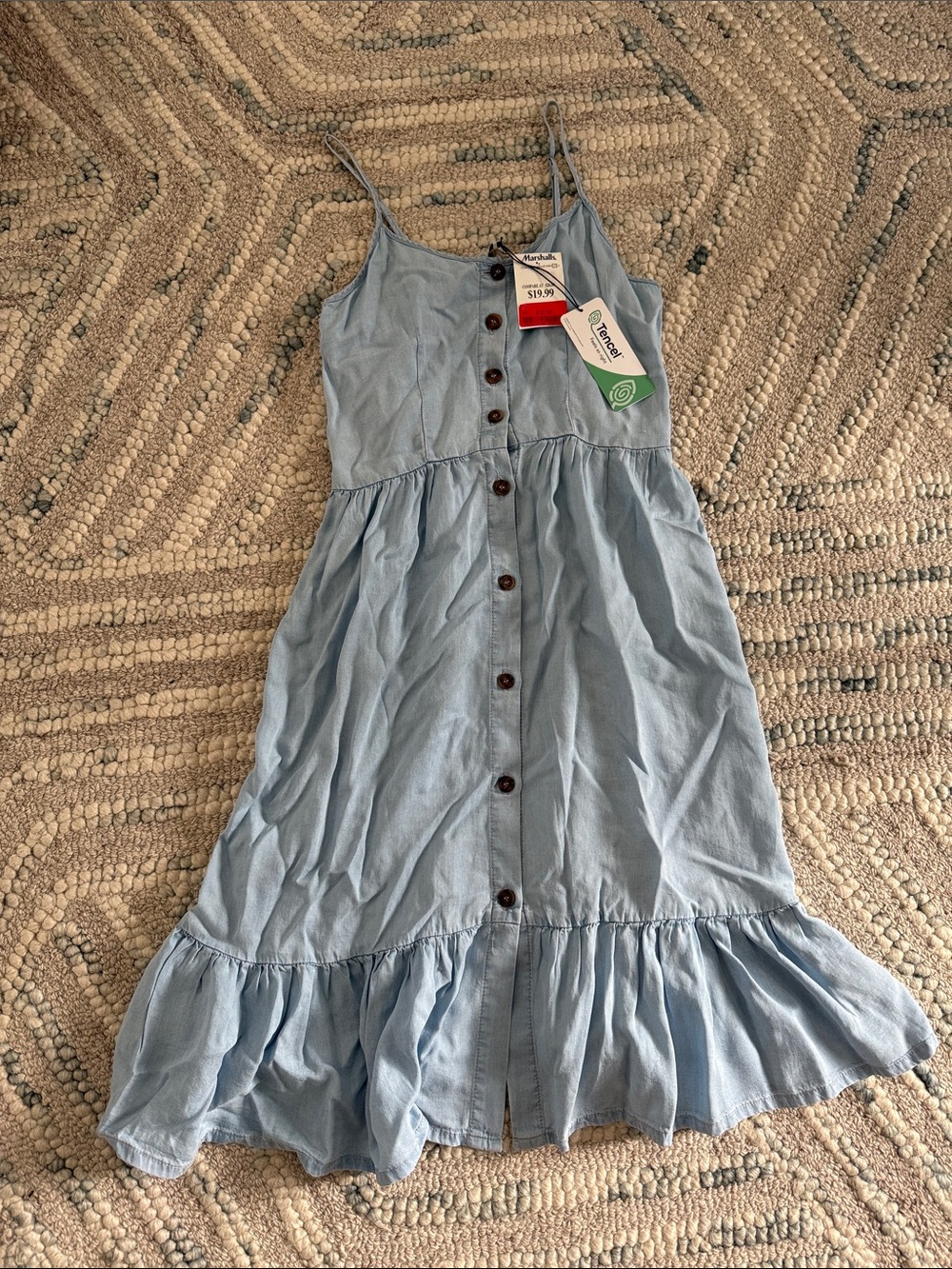 Chambray Button-Front' Midi with Ruffle Hem